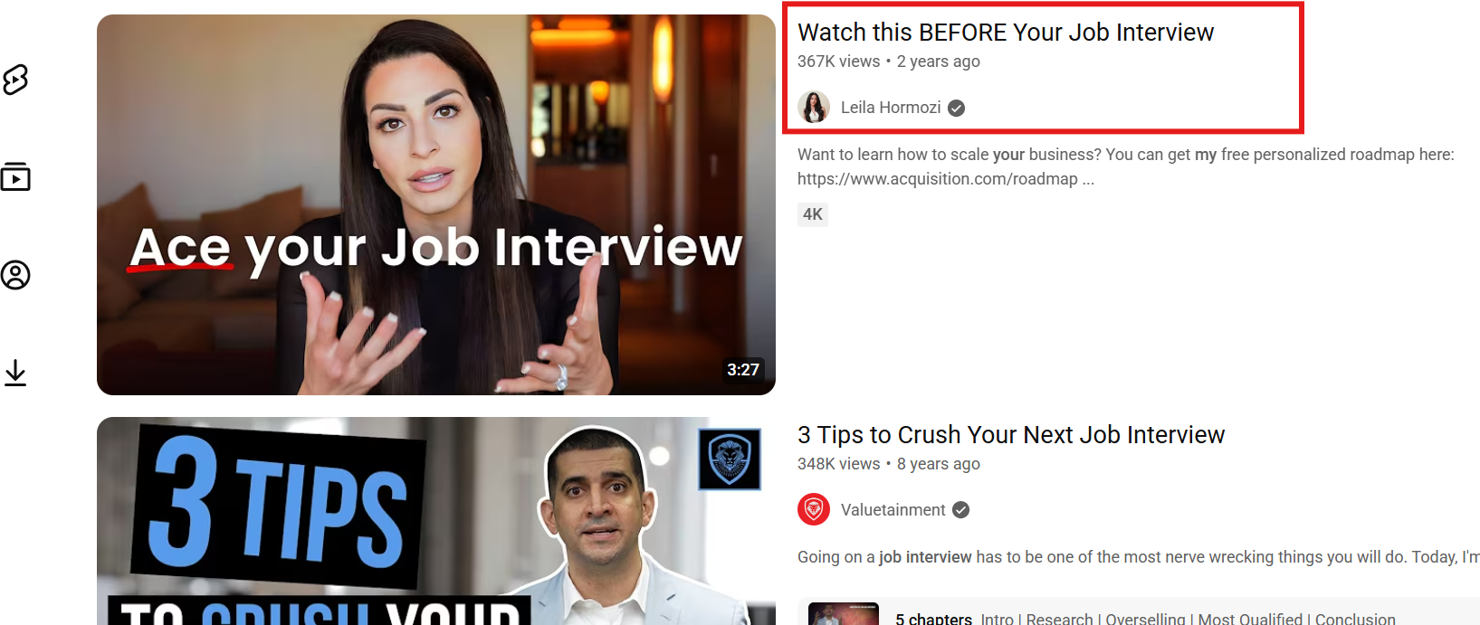 YouTube titles creating urgency